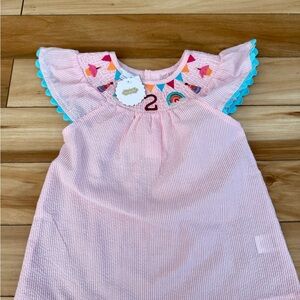 Mud Pie Pink Striped Dress with Colorful Embroidery
